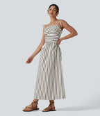 Robe midi rayée bretelles fines avec laçage et poches