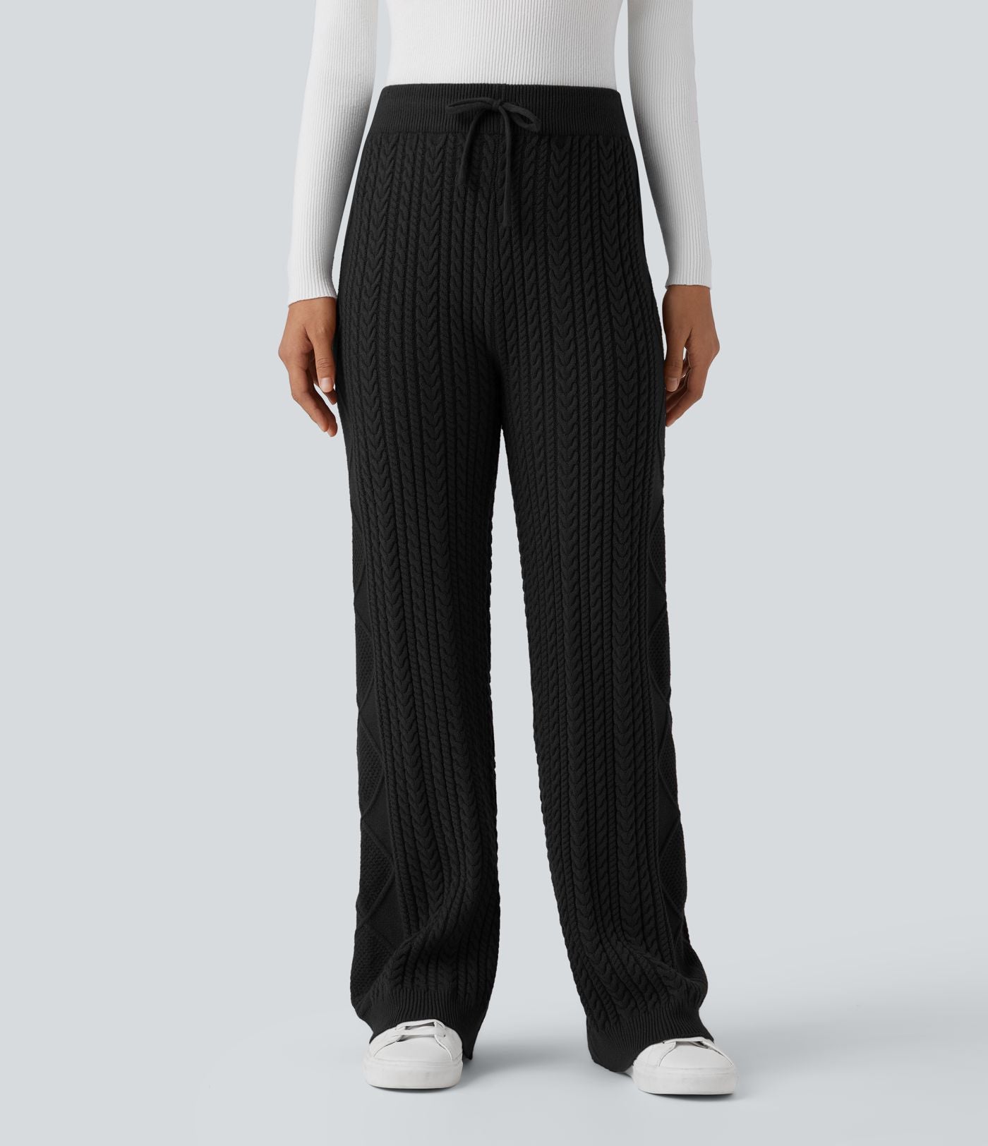Pantalon décontracté en maille taille mi-haute avec cordon de serrage