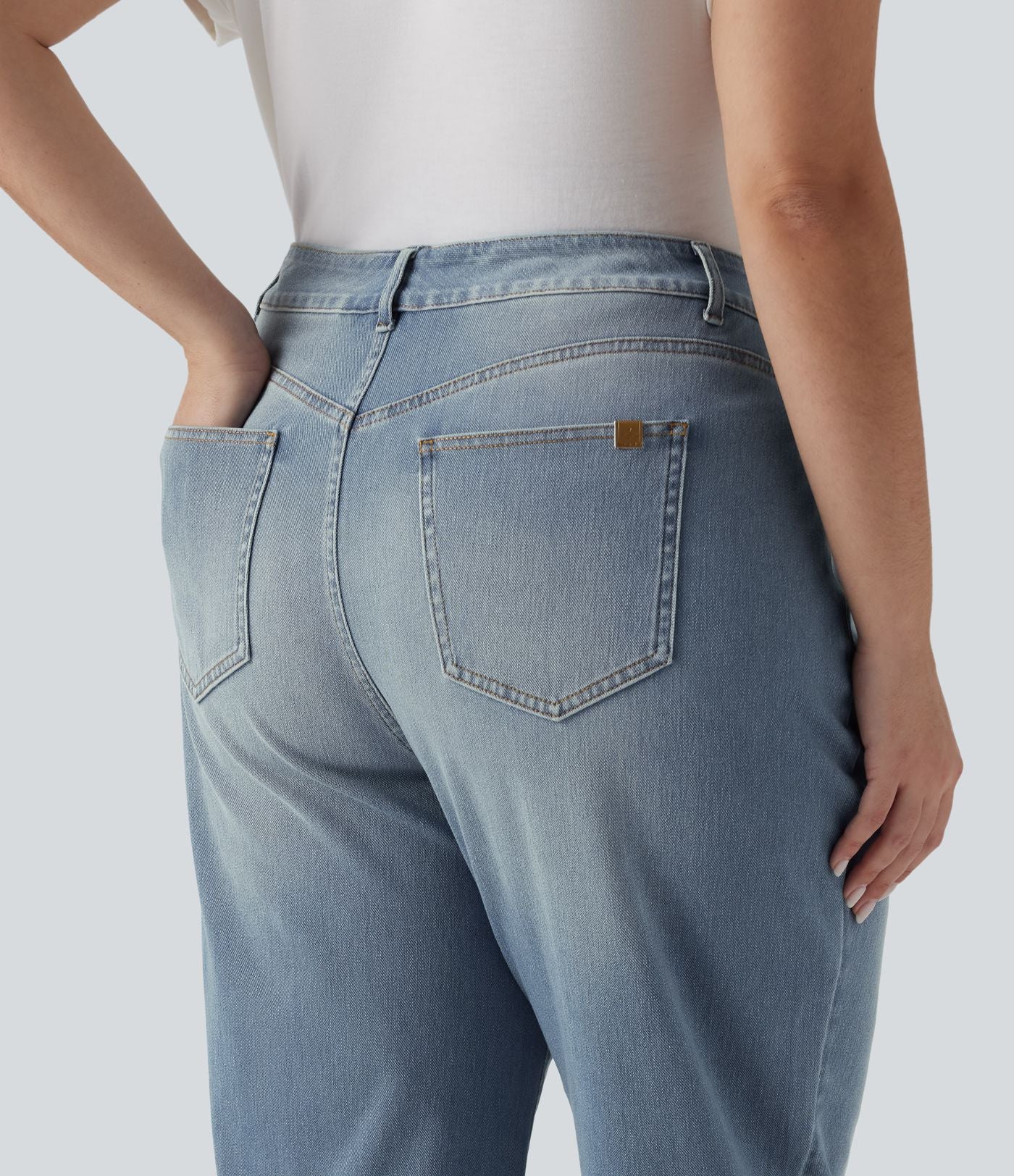 Plus Size Halara Flex™ Jean slim décontracté taille haute ourlet roulotté avec poches