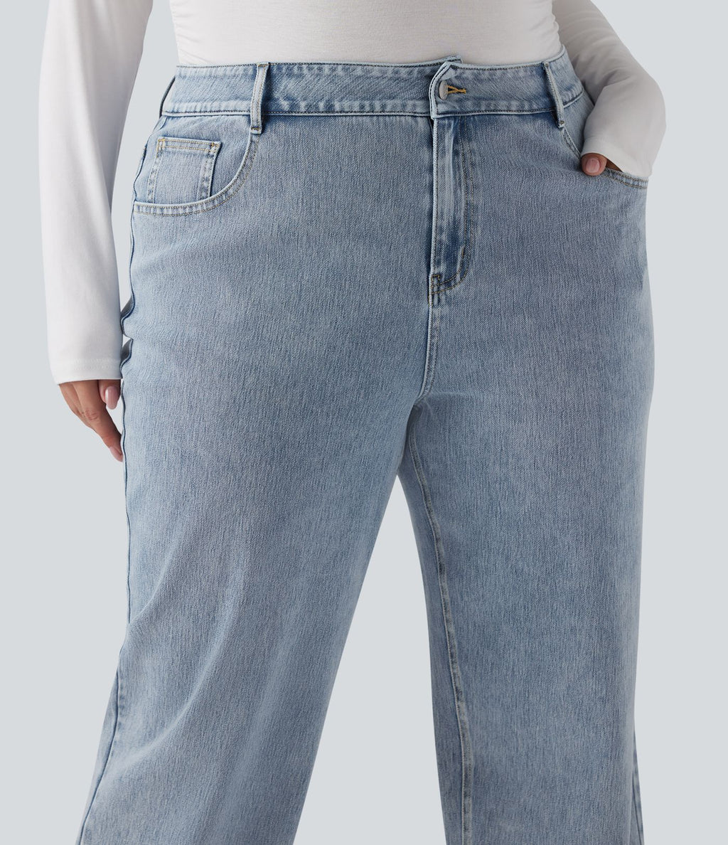 Halara Flex™ Jean casual grande taille jambe droite taille haute avec poches