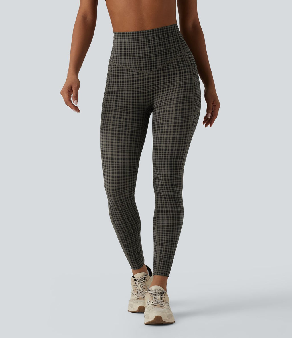 Legging de running Halara UltraSculpt™ gainant taille haute imprimé à carreaux avec poches