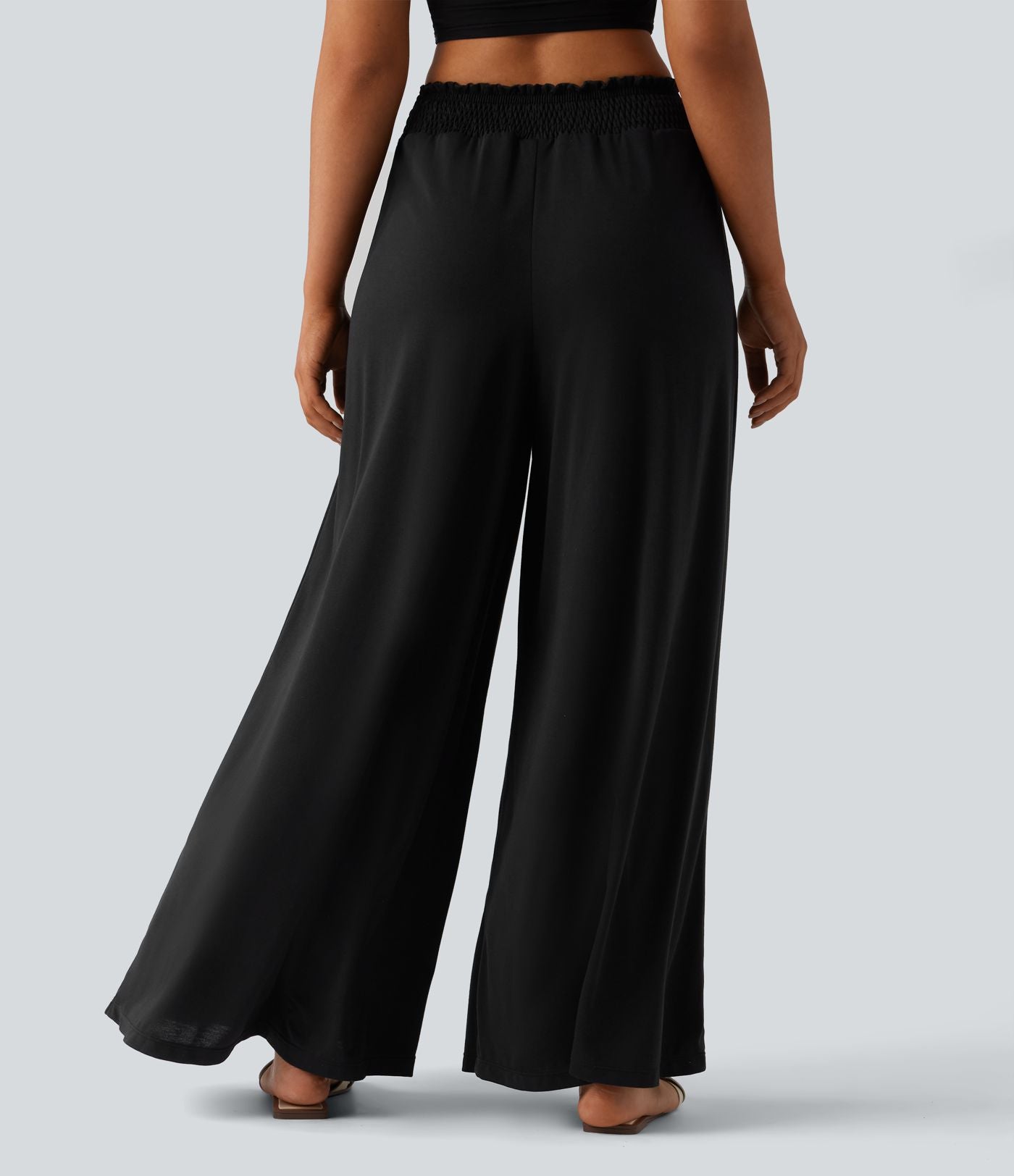 Pantalon fluide taille haute à fronces avec poches