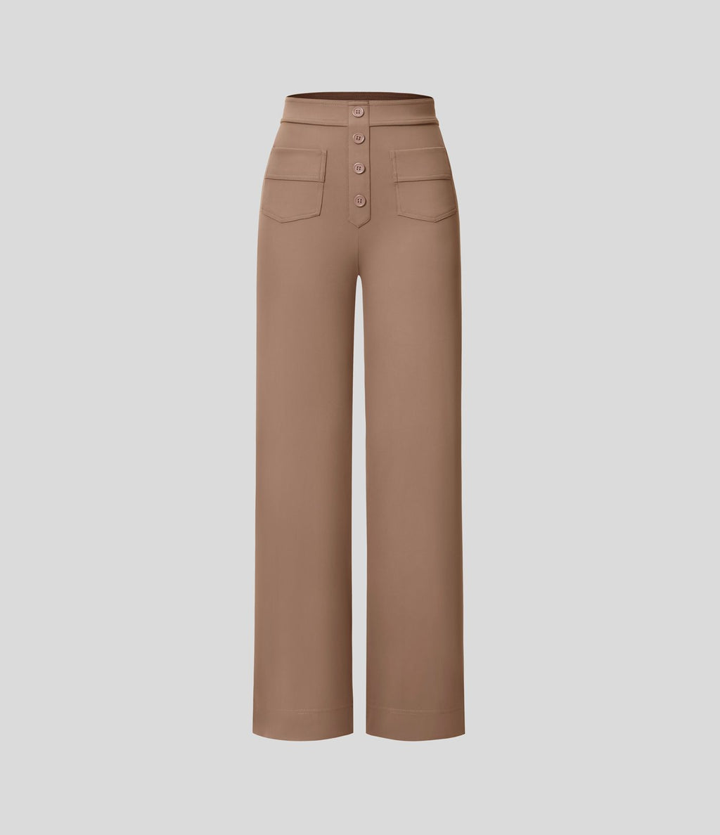 Pantalon taille haute coupe droite DayStretch avec poches
