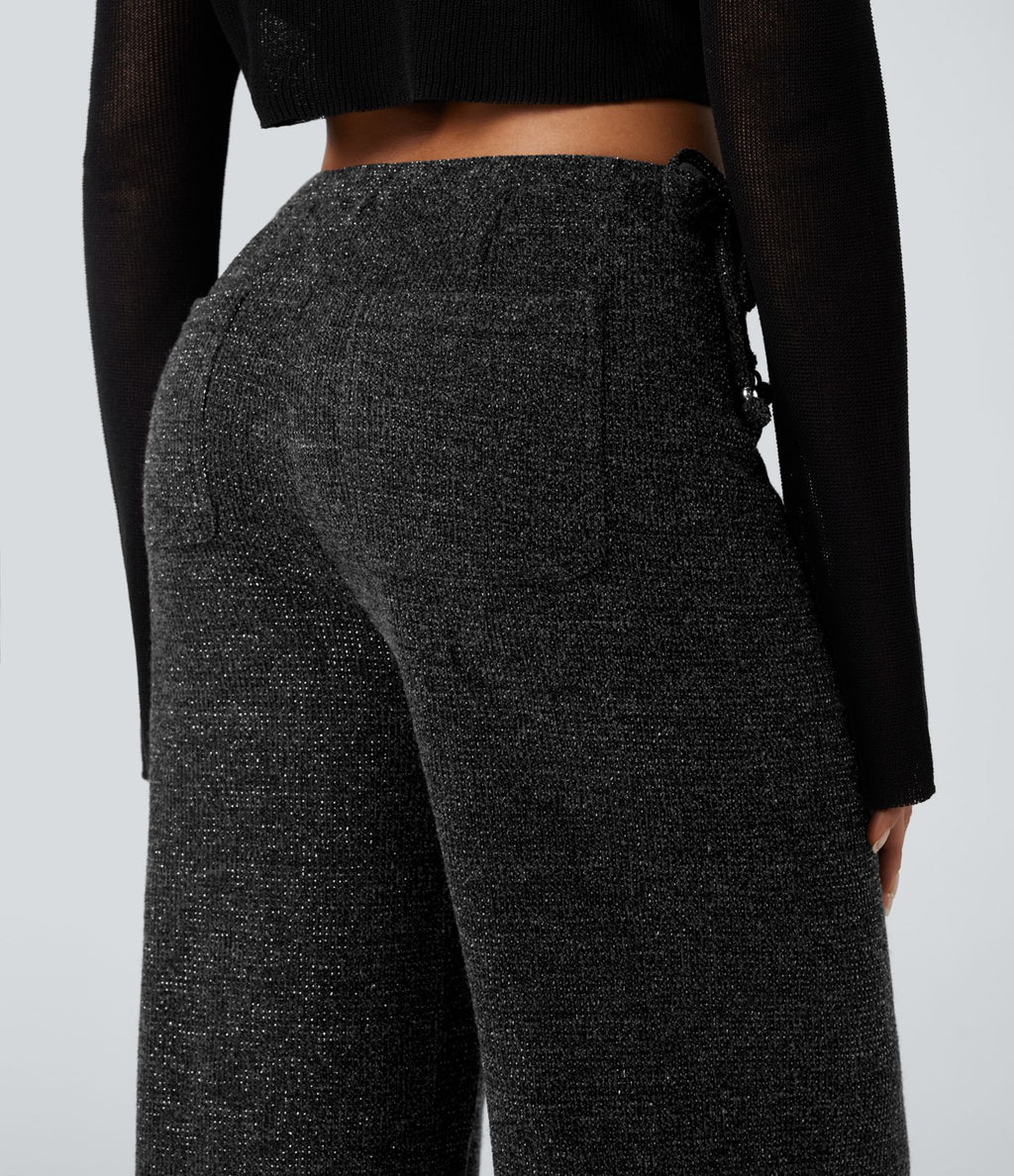 Pantalon large tricot effet sparkle avec poches