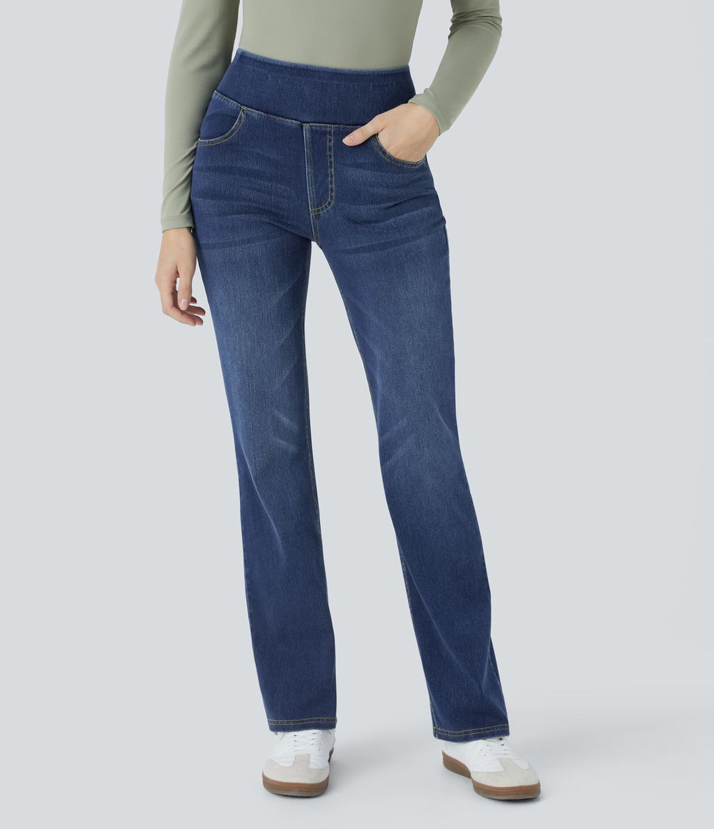 Halara Flex™ Jean bootcut décontracté extensible délavé taille haute à poches multiples