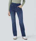 Halara Flex™ Jean bootcut décontracté extensible délavé taille haute à poches multiples