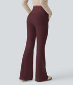 Pantalon Taille Haute Casual Évasés en Tricot Côtelé avec Poches Latérales et Croisé