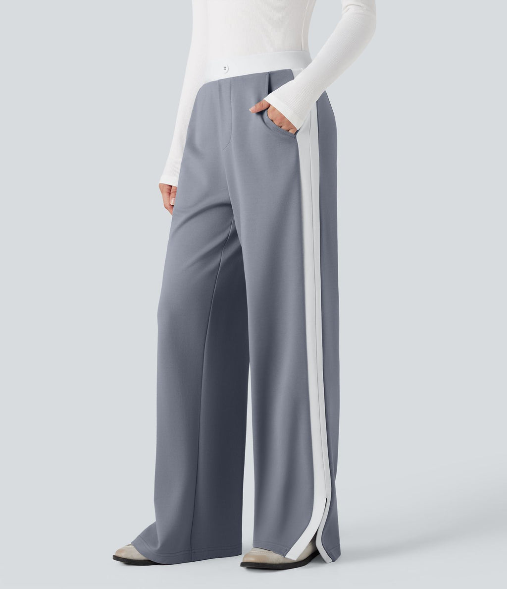 Pantalon de travail coupe droite taille moyenne color block avec fente avec poches