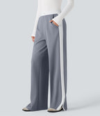 Pantalon de travail coupe droite taille moyenne color block avec fente avec poches