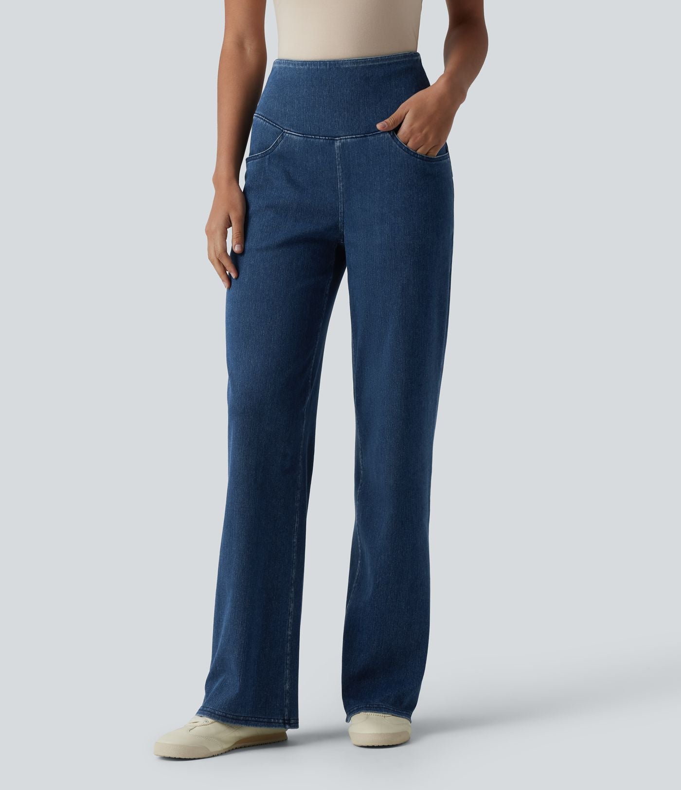 Jean Halara Flex™ taille haute gainant coupe droite décontracté avec poches