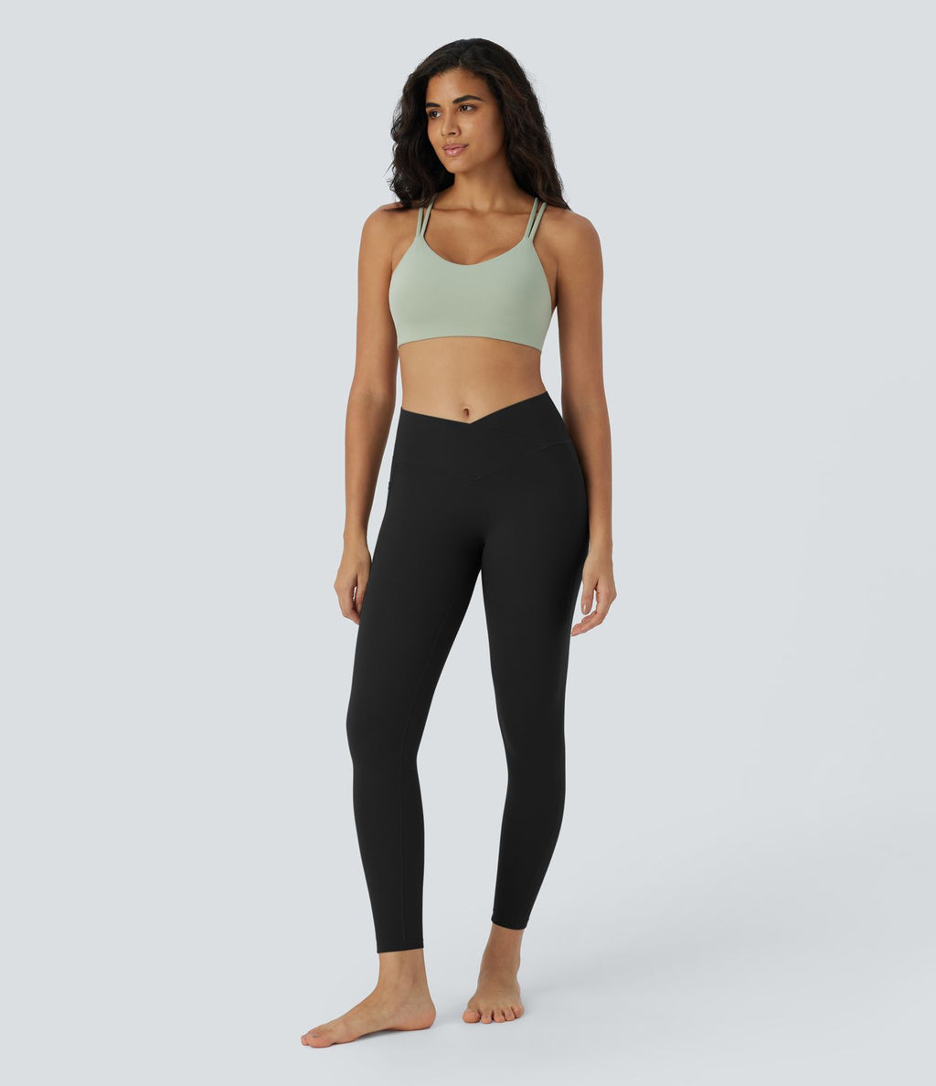 Halara UltraSculpt™ Legging Yoga 7/8 à Taille Haute Croisée avec Contrôle du Ventre et Push-up Toucher Frais Poches Latérales