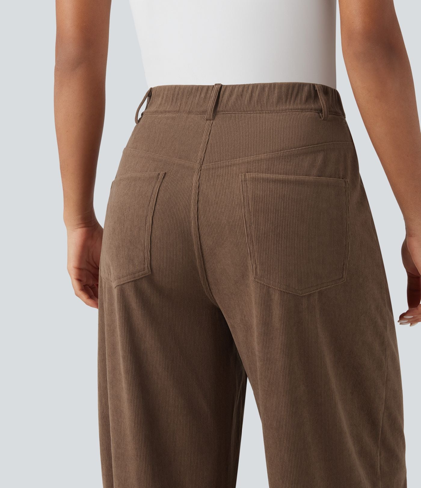 Pantalon décontracté large en velours côtelé taille haute avec poches
