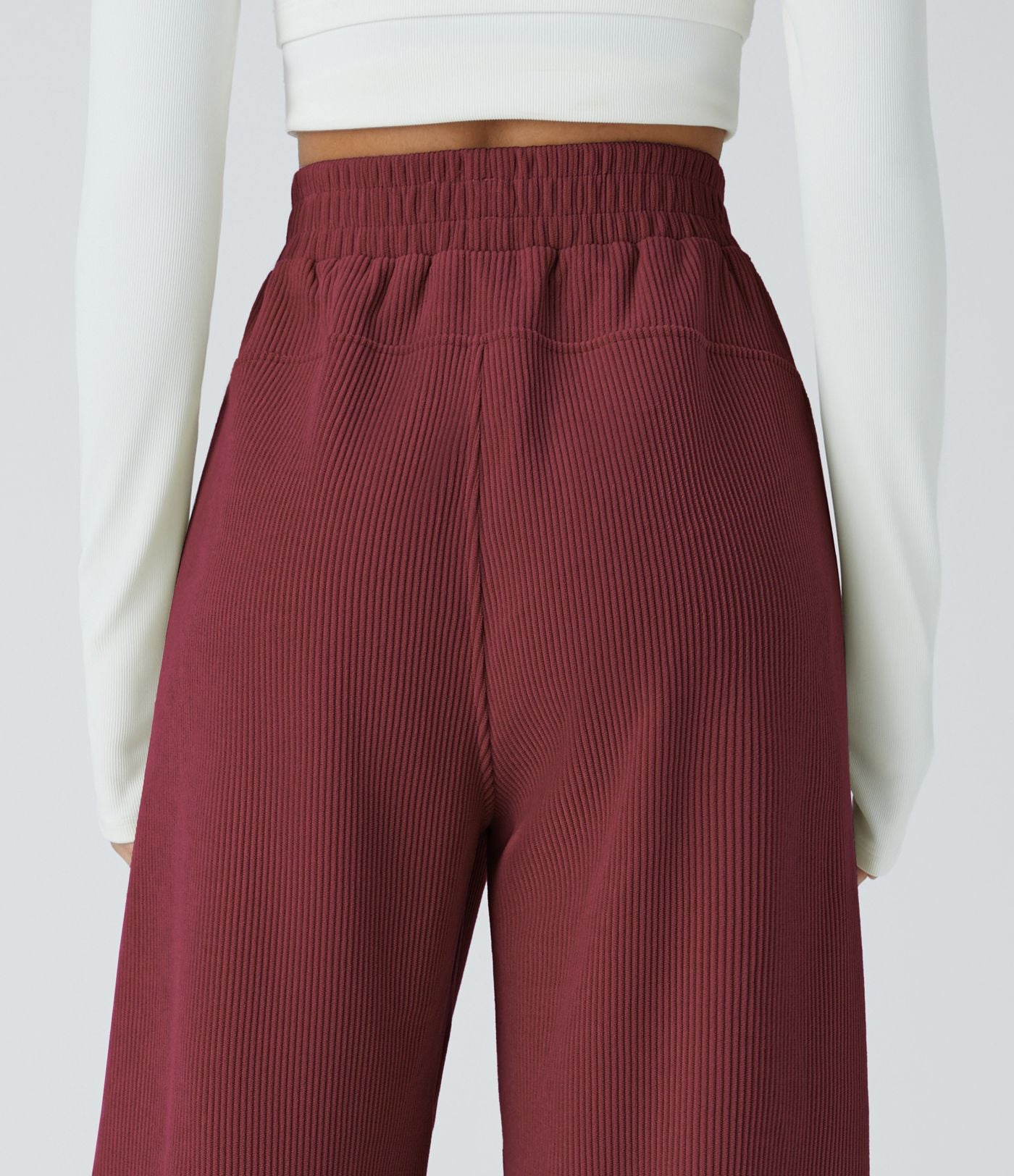 Pantalon velours côtelé de jogging décontracté à taille haute avec poches latérales