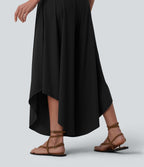 Pantalon ample gainant taille haute à ourlet volants avec poches