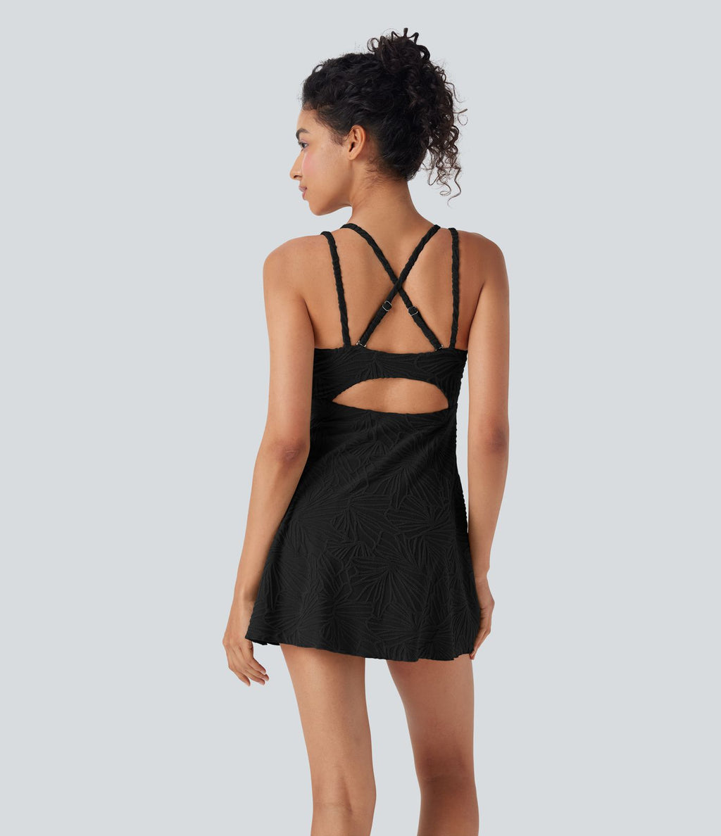 Robe de bain courte 2-en-1 dos nu ajourée