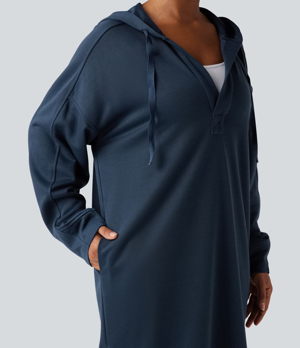 Robe sweat midi à capuche avec cordon de serrage et zip à l'ourlet à manches longues avec poches