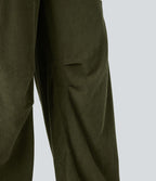 Pantalon décontracté droit en velours côtelé, taille haute, avec poches