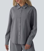 Chemise manches longues aspect lin avec poche