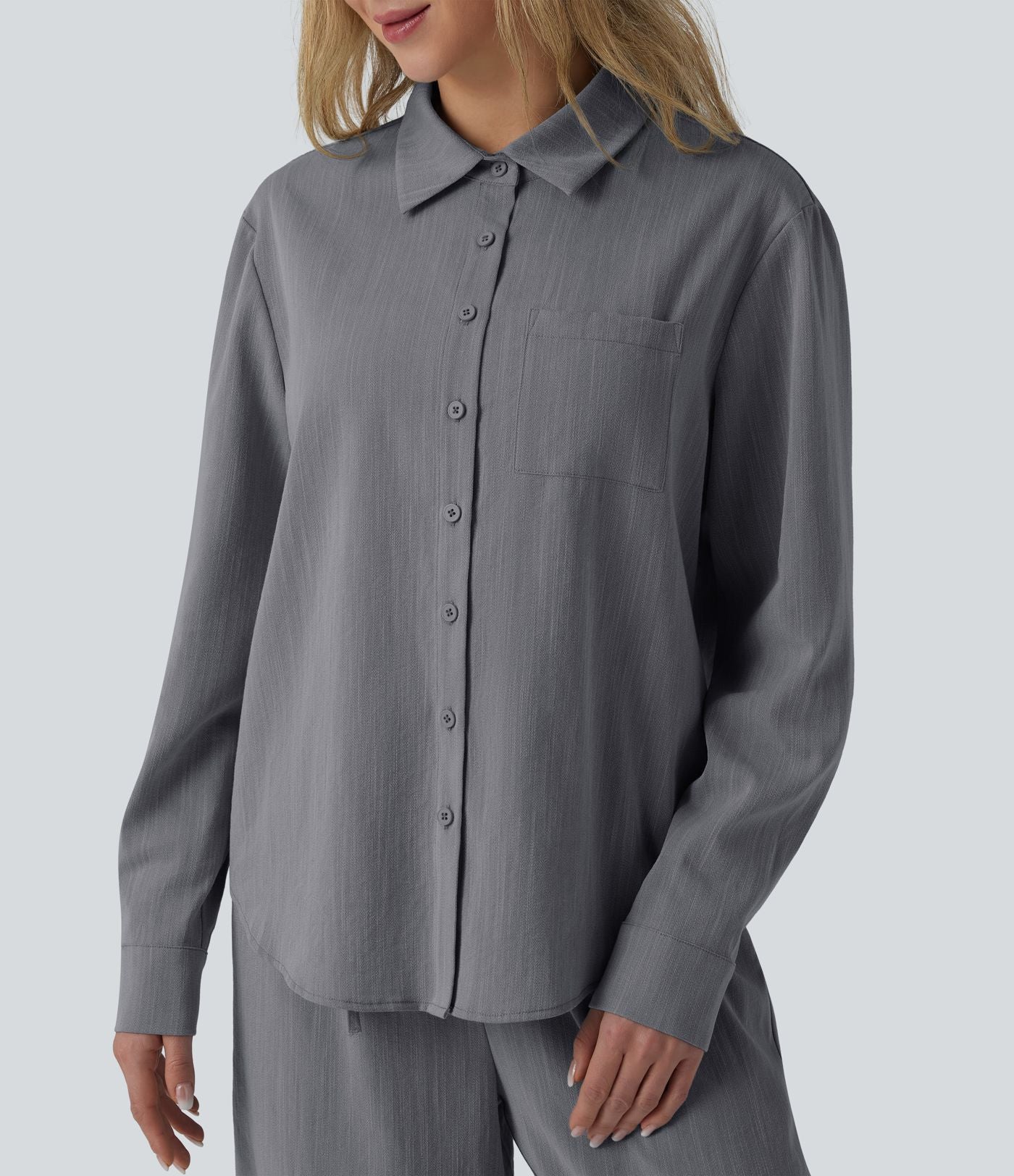 Chemise manches longues aspect lin avec poche