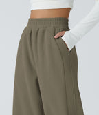 Pantalon velours côtelé de jogging décontracté à taille haute avec poches latérales