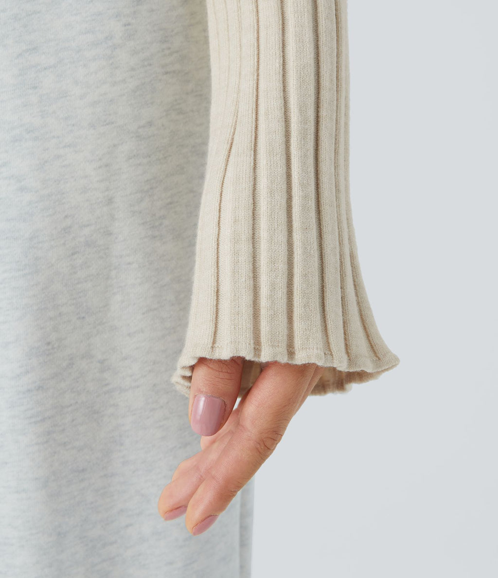 Pull Décontracté à Col Rond, Manches Longues et Volants