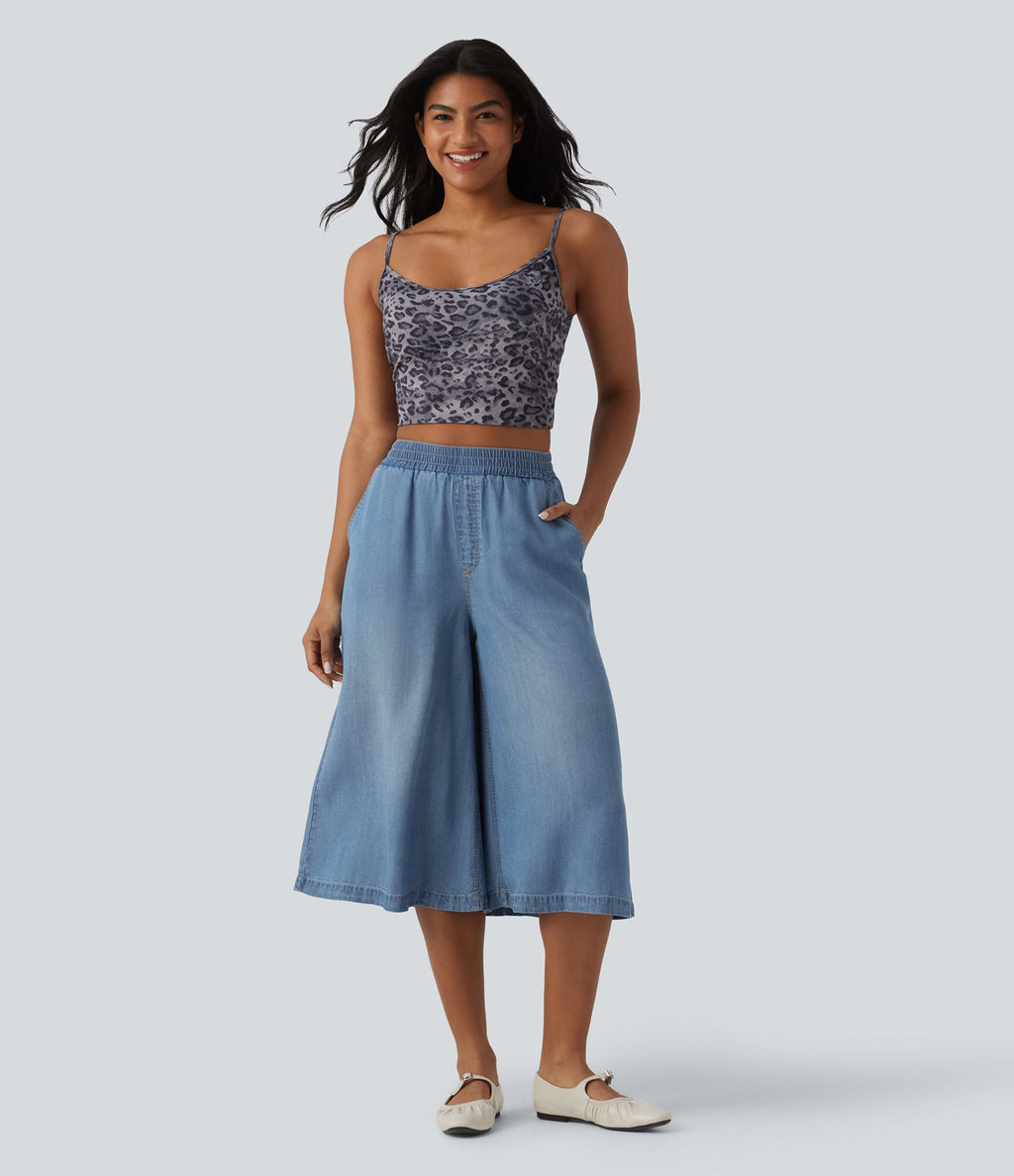 Jean large casual capri taille haute en lyocell avec poches