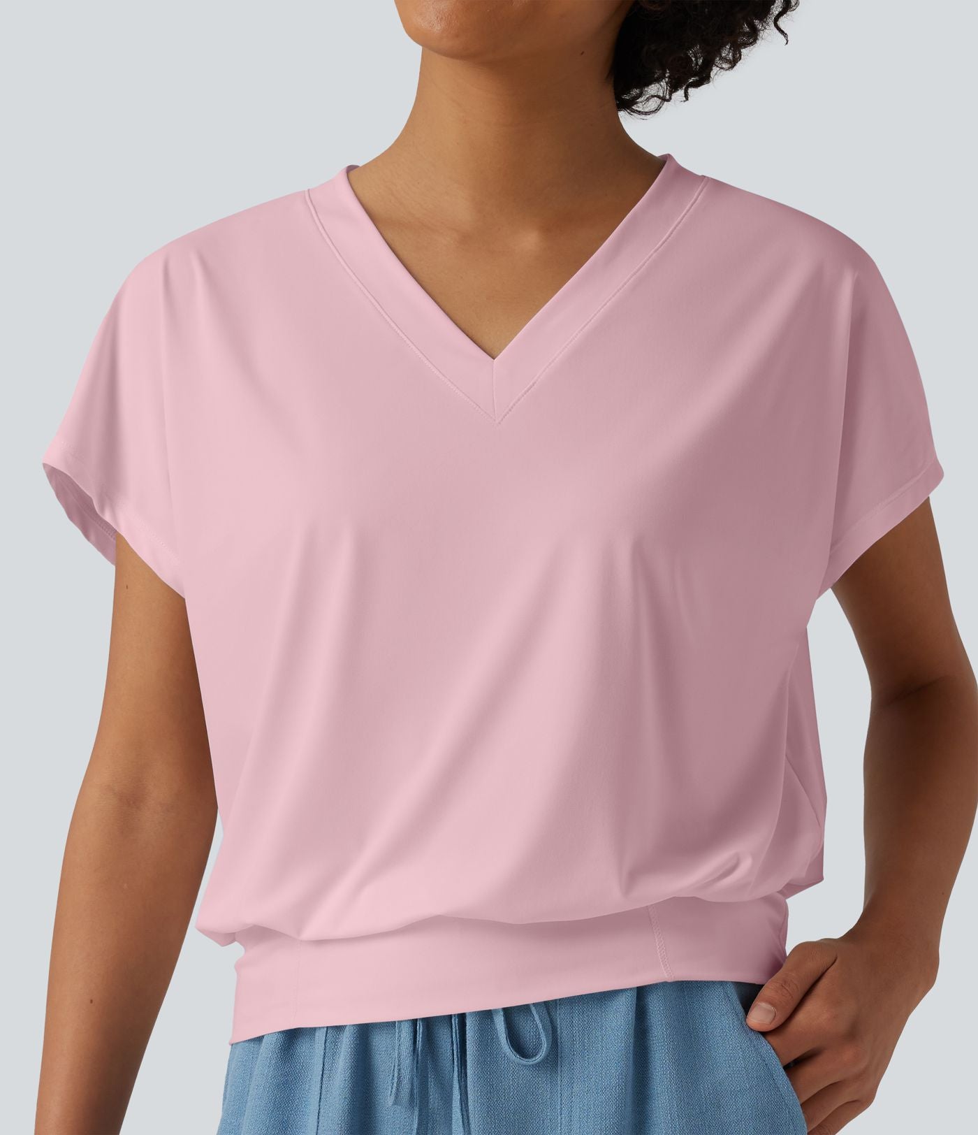 Haut de sport yoga oversize col V à manches courtes effet frais InstantCool à séchage rapide
