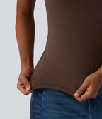 Halara T-shirt décontracté en jersey de coton col V manches courtes avec soutien-gorge intégré bonnets B-DD