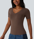 Halara T-shirt décontracté en jersey de coton col V manches courtes avec soutien-gorge intégré bonnets B-DD