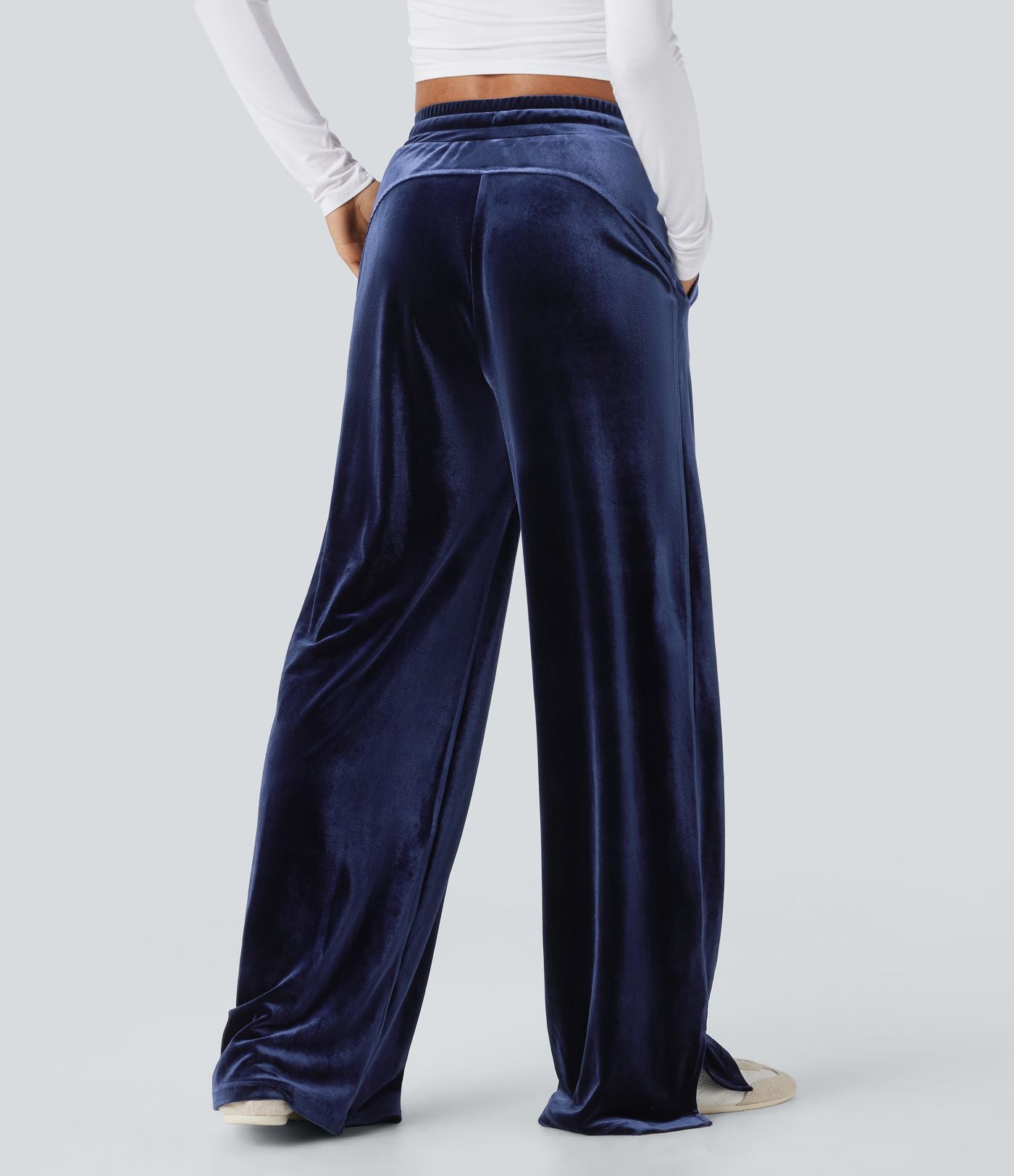 Pantalon décontracté large en velours, taille haute, avec cordon et poches