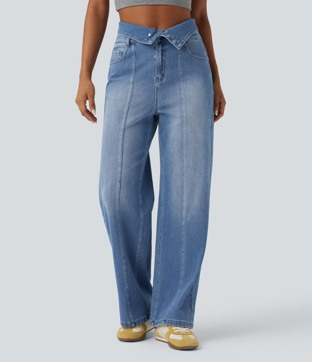 Jean décontracté Halara Flex™ jambe droite taille haute rabattable avec poches