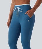 Legging de yoga corsaire Halara UltraSculpt™ color block taille haute gainant avec cordon de serrage avec poches