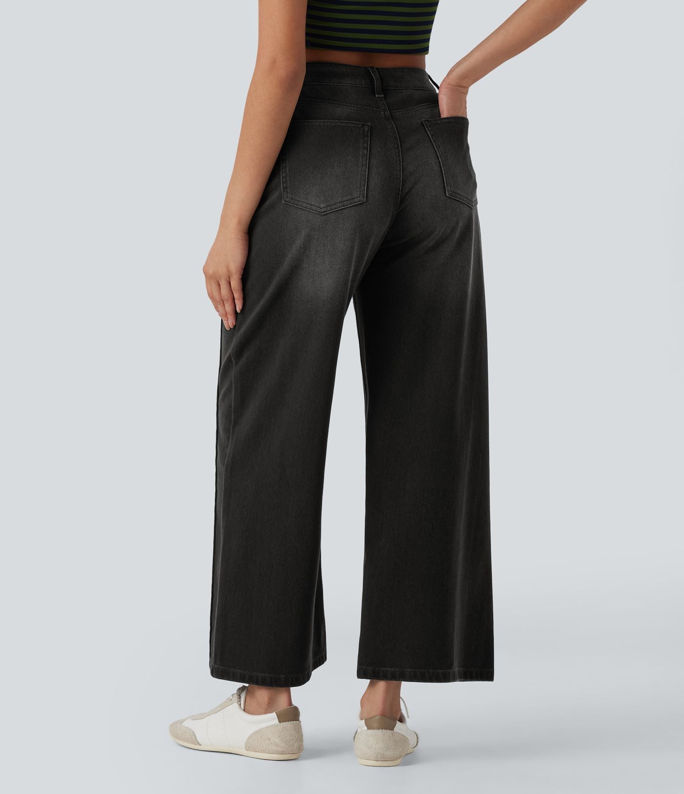 Jean 7/8 baggy décontracté délavé taille haute avec poches Halara Flex™
