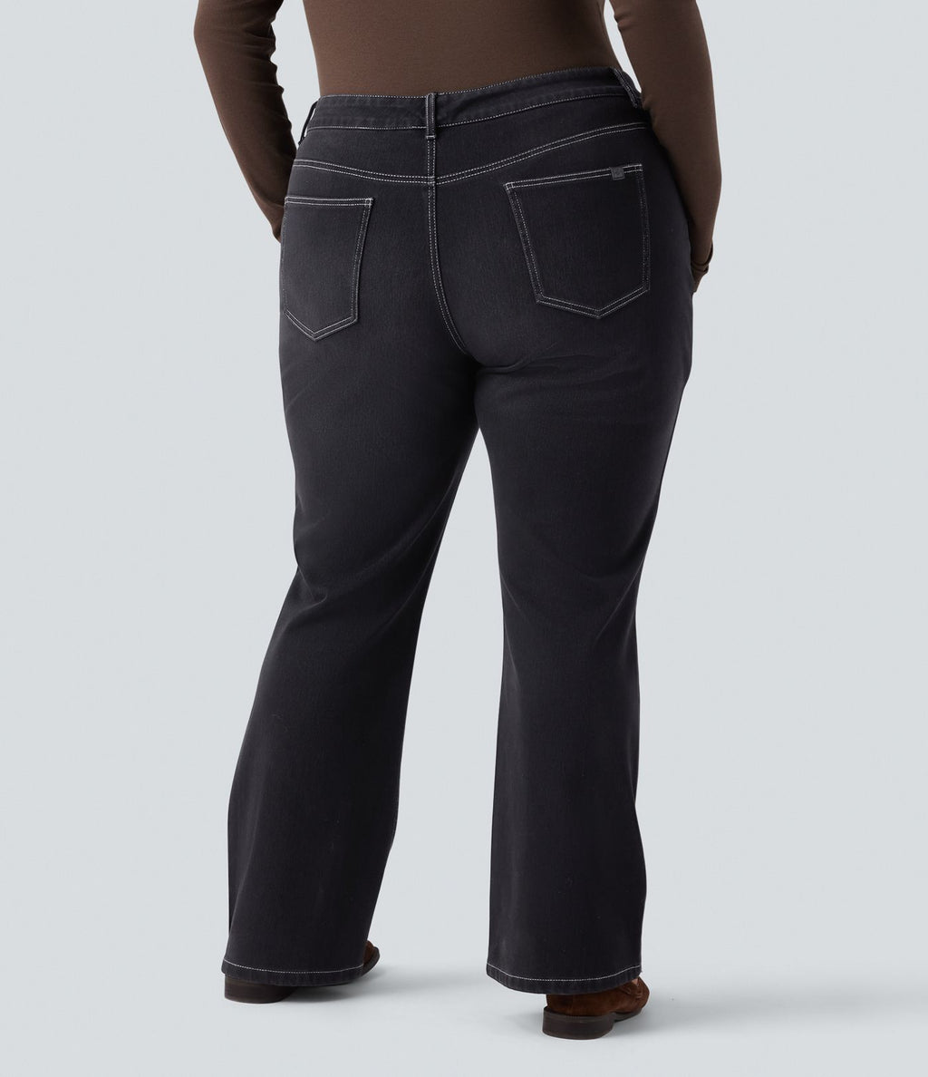 Jean décontracté grande taille évasé taille haute Halara Flex™ effet délavé avec multiples poches