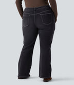Jean décontracté grande taille évasé taille haute Halara Flex™ effet délavé avec multiples poches