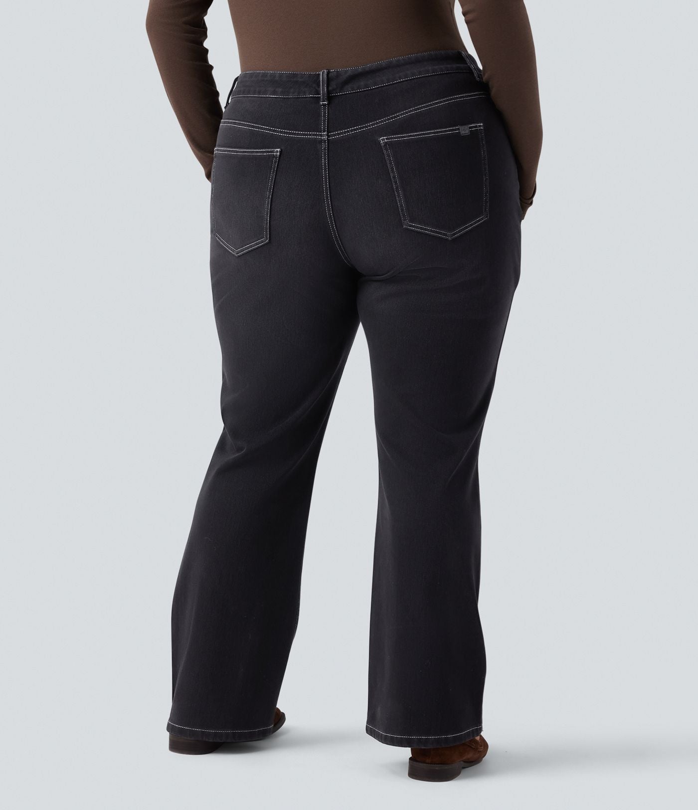 Jean décontracté grande taille évasé taille haute Halara Flex™ effet délavé avec multiples poches