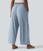 Halara Flex™ Jean large 7/8 casual taille mi-haute en lyocell drapé, avec cordon de serrage et poches