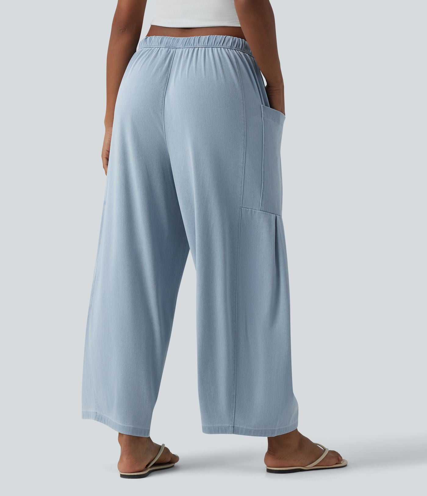 Halara Flex™ Jean large 7/8 casual taille mi-haute en lyocell drapé, avec cordon de serrage et poches