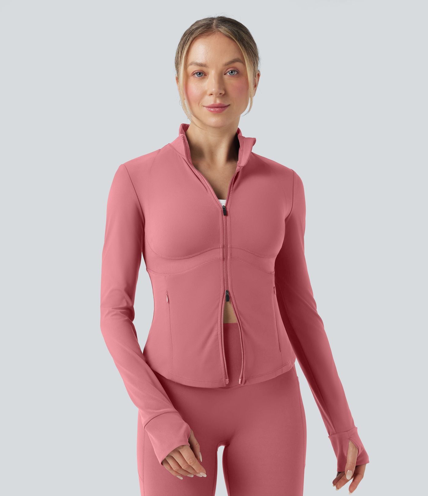 Veste de yoga Halara UltraSculpt™ col montant push-up manches longues à trous pouces avec poches