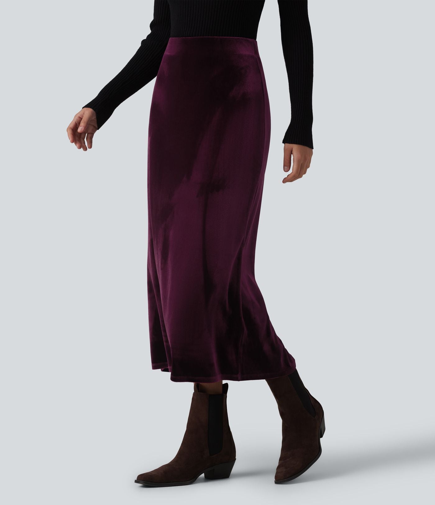Jupe midi tailleur en velours taille haute