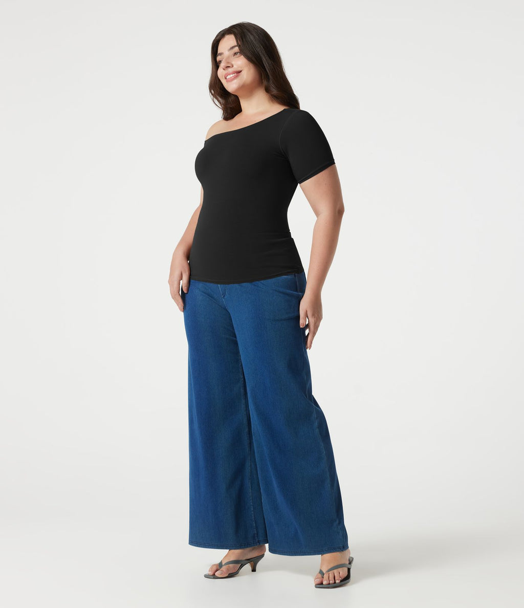 T-shirt casual Halara en jersey de coton asymétrique brassière intégrée bonnets B à DD