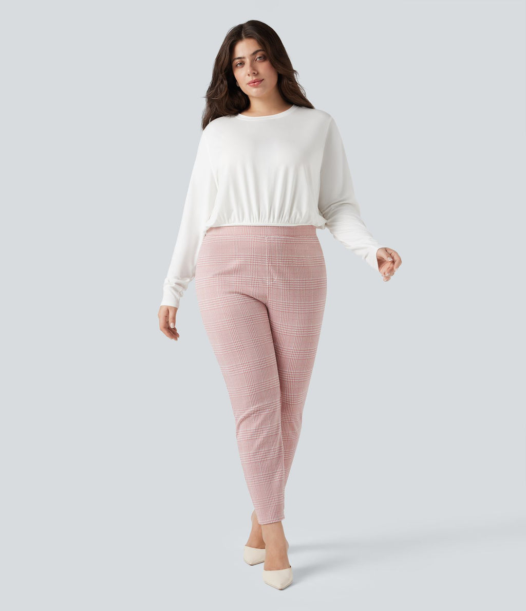 Pantalon tailleur skinny Halara Flex™ grande taille taille haute pied-de-poule à carreaux avec poches