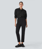Pantalon fuselé ajusté longueur cheville taille haute ourlet roulotté