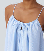 Robe courte à encolure nouée avec découpe et rayures