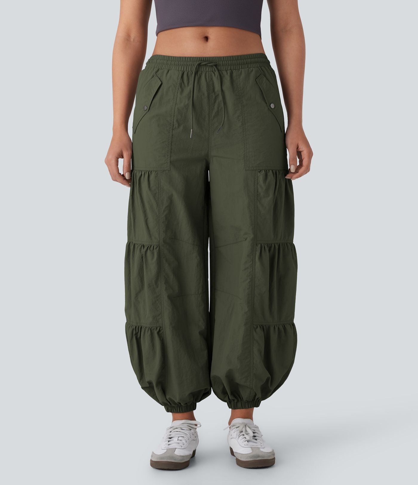 Jogging cargo décontracté parachute taille moyenne à cordon avec poches latérales et fronces