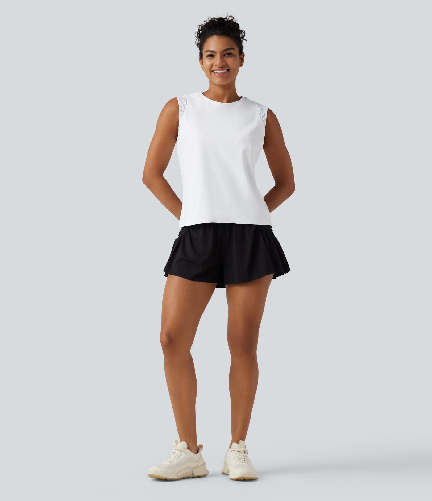 Débardeur de course à col rond en SoftlyZero™ Airy et mesh contrastant respirant à effet frais InstantCool, protection solaire UPF50+
