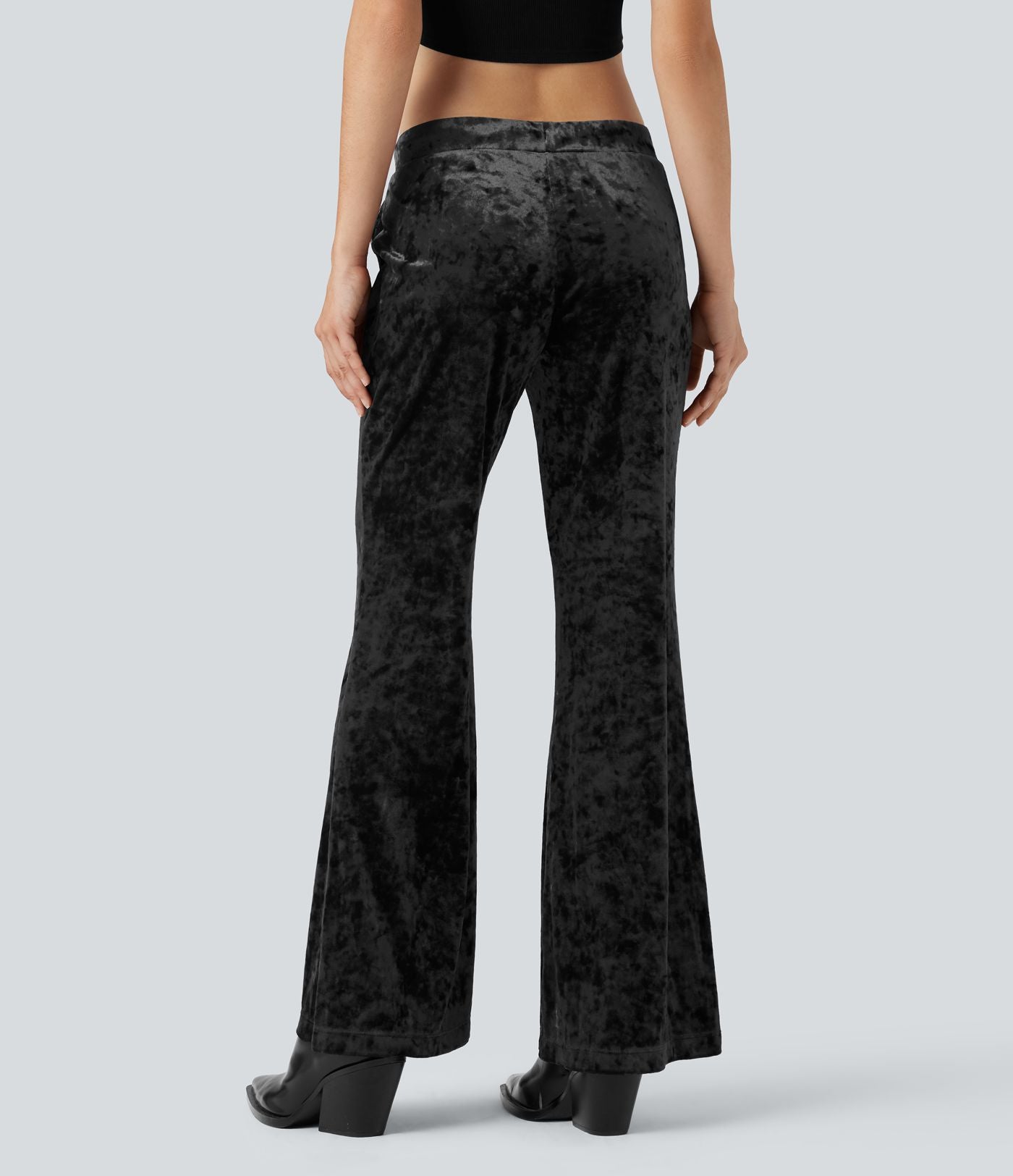 Pantalon évasé velours taille basse avec cordon de serrage et poches
