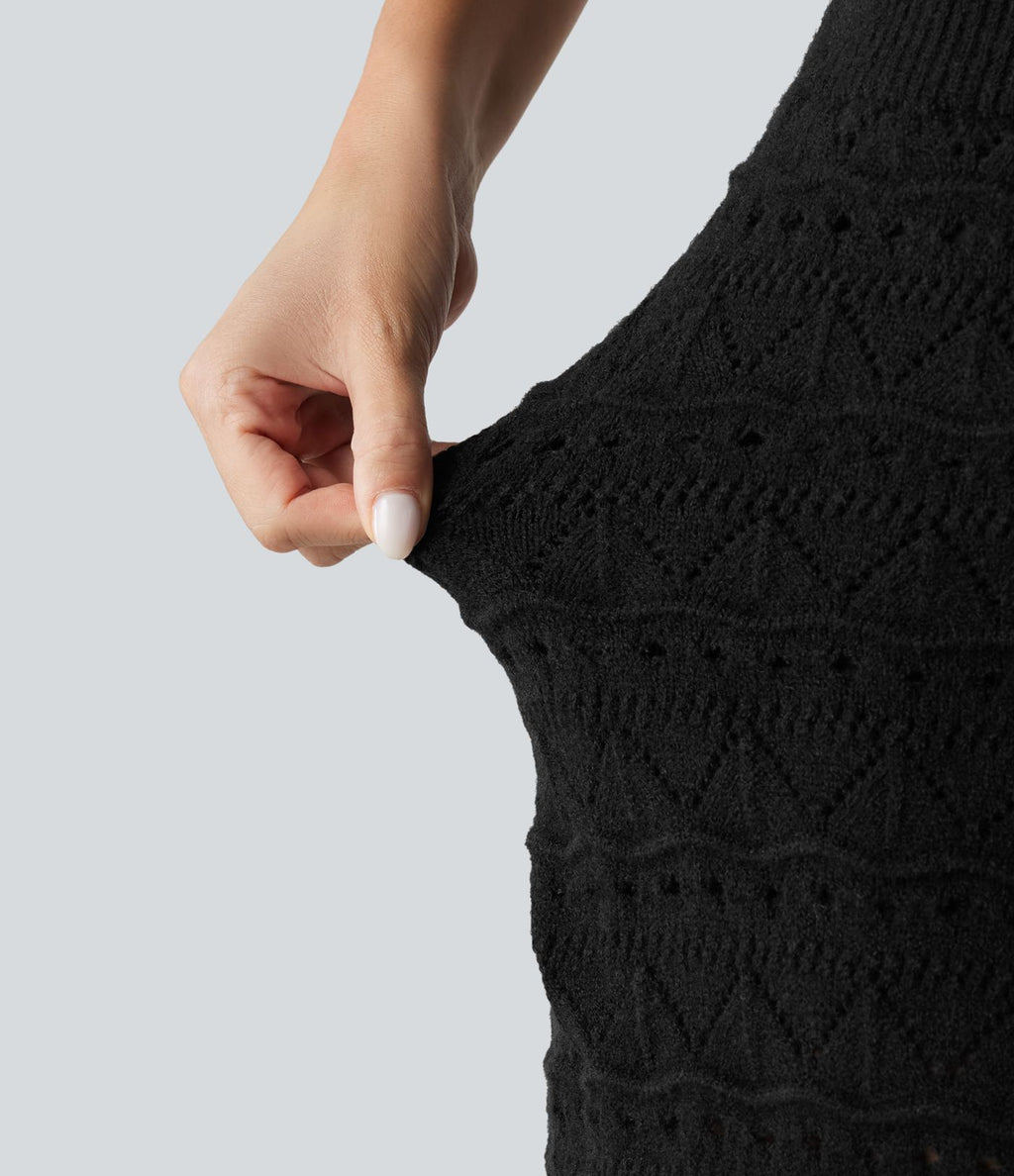Jupe mini décontractée 2 en 1 taille haute en maille ajourée avec poches — longueur allongée