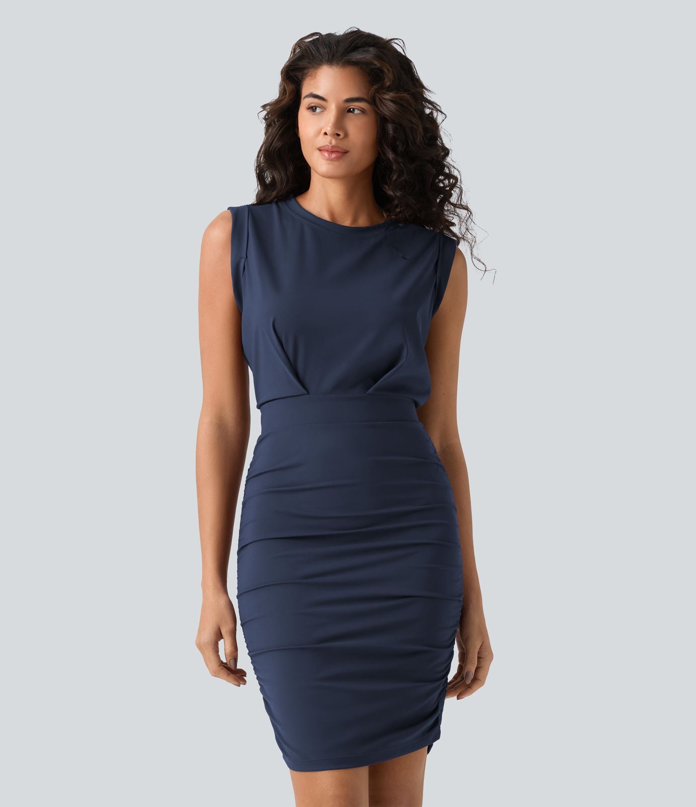 Robe mini moulante soirée col rond sans manches froncée effet frais InstantCool SoftlyZero™ Airy