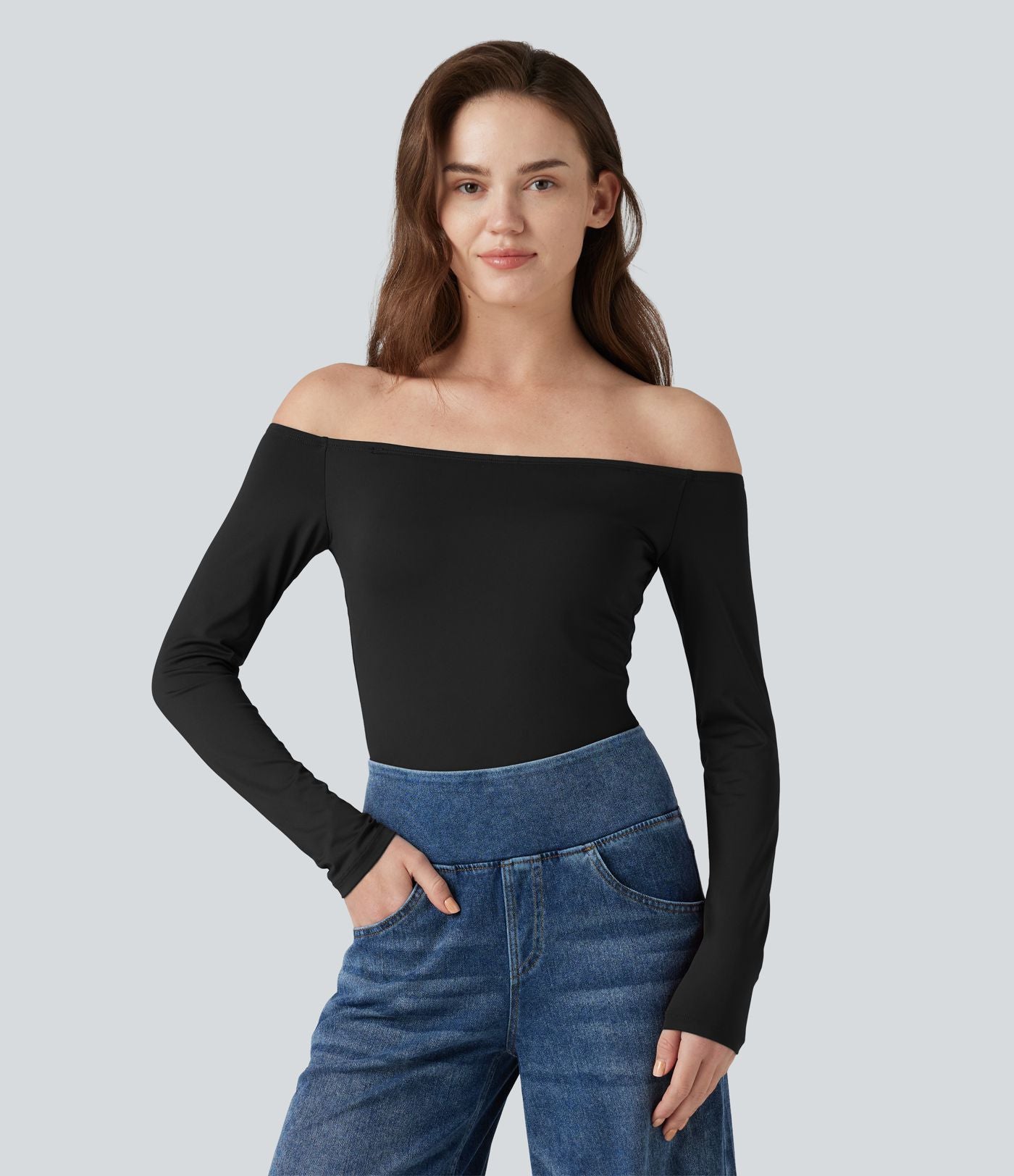 Body casual épaules dénudées à manches longues avec bretelles amovibles et brassière intégrée